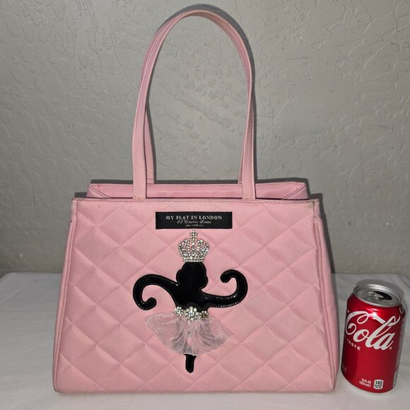 My Flat in London Brighton Ballerina Monkey Rhinestone Crown Pink Quilted Bag - Picture 2 of 16